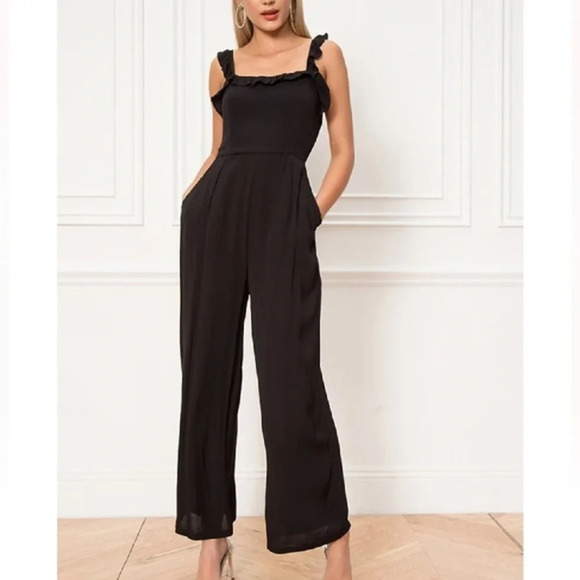 superdown Pants - Revolve Jumpsuit Women’s XS Black Superdown Victoria Ruffle Wide Leg Classy